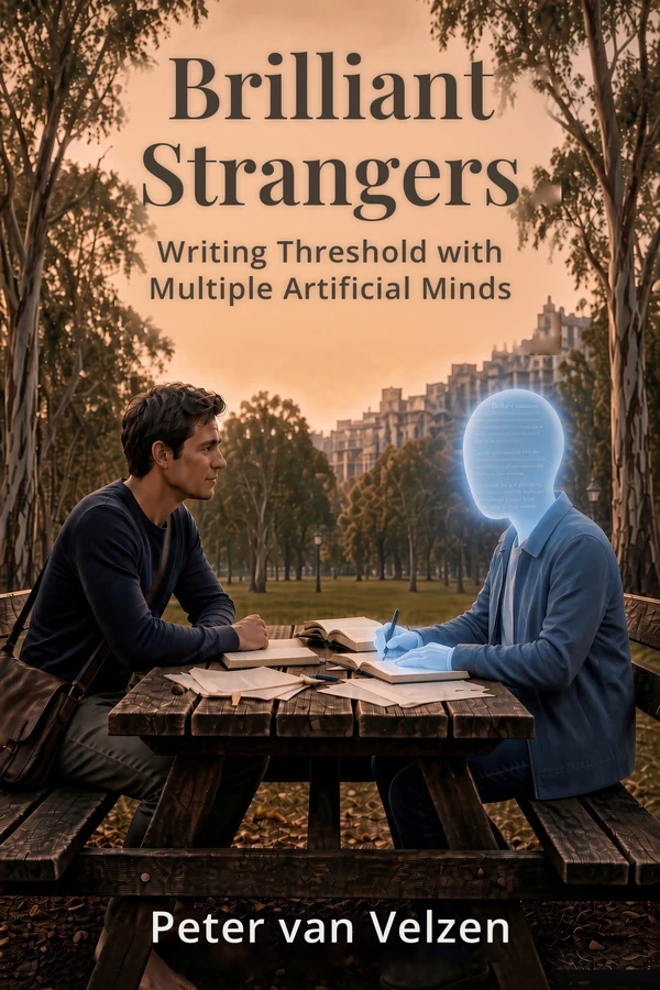 Cover of Brilliant Strangers: Writing Threshold with Multiple Artificial Minds, by Peter van Velzen